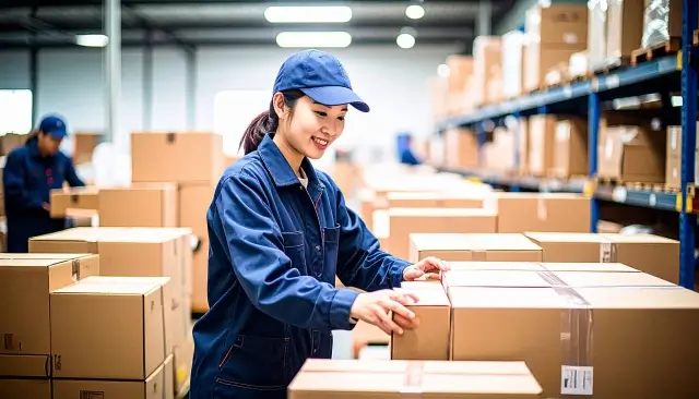 倉庫ピッキングをしている女性