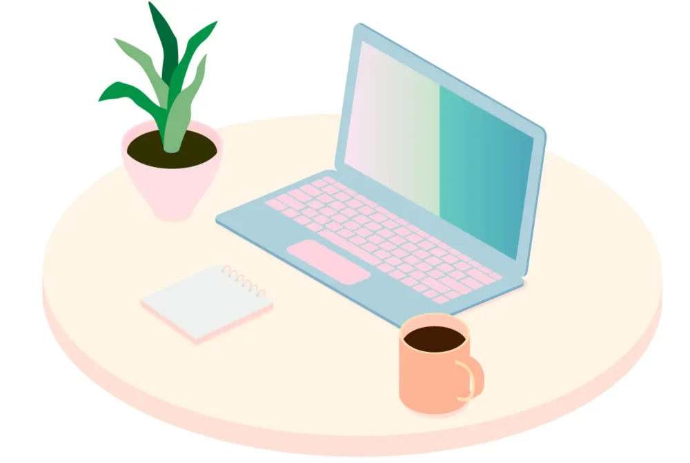 テーブルの上のノートパソコン